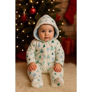 NWT Little Beginnings Tree Print Plush Bunting Pram 6-9M Unisex Hooded